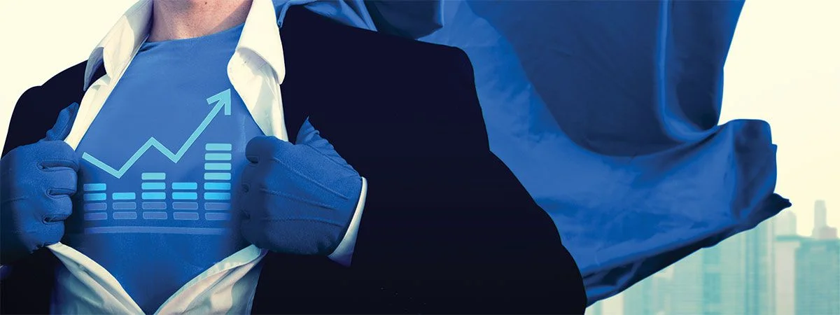 Super Hero Business Man with graph on chest